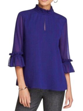 Ann Taylor Factory Purple Ruffle Neck Blouse